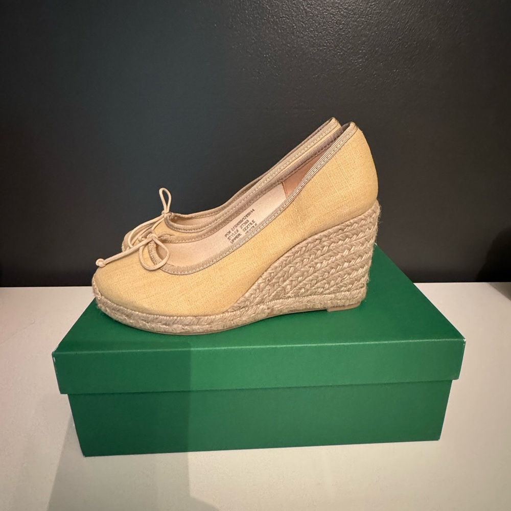 J. Crew Cream Wedge Espadrilles with Bow Detail